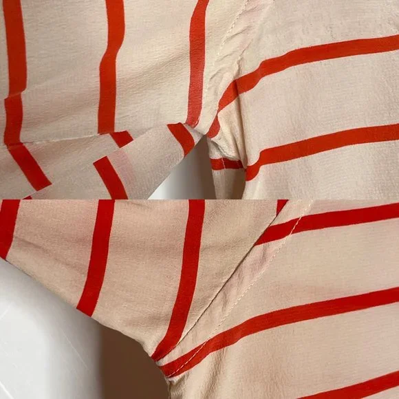 SOLD Equipment Femme Orange Striped Silk Shirt Blouse Top Size L Long Sleeve - Picture 10 of 12